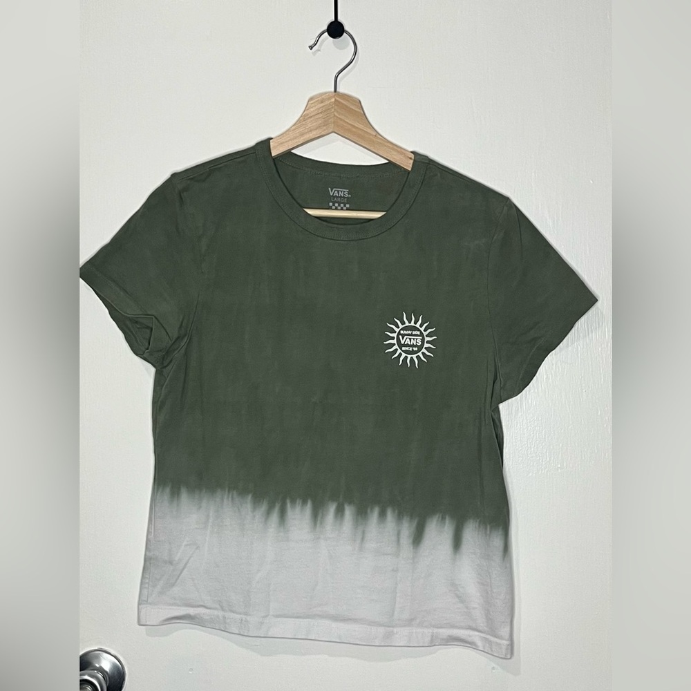 Vans Green and White Crop T-Shirt with Short Sleeves